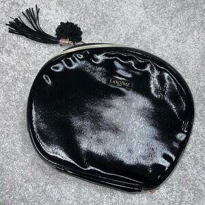 Lancome Makeup Toiletries X-Large Black Glossy Bag w Strap & Handle Rounded